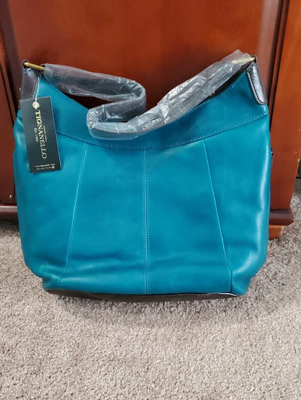 BRAND NEW!!  Tignanello Teal Leather Shoulder Hobo with Gold Hardware